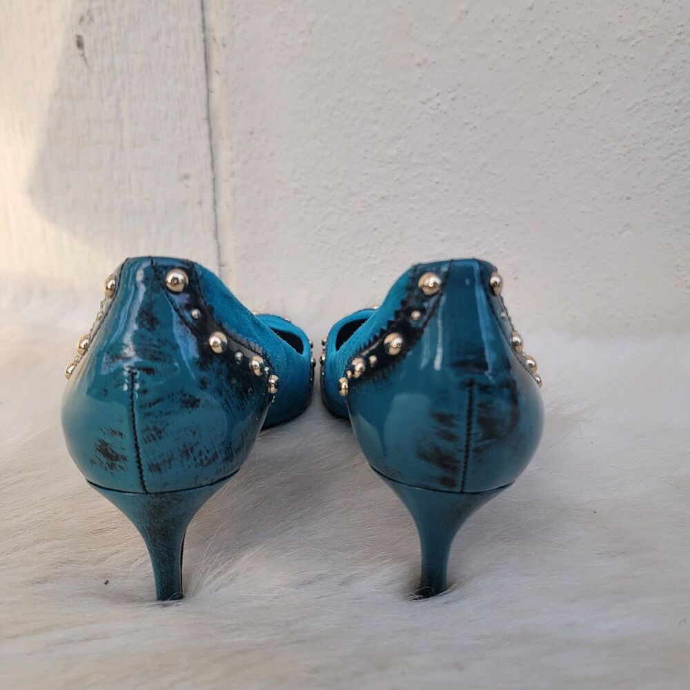 Tory Burch Noelle studded indigo suede kitten heel pumps Sz 9 - Picture 4 of 8